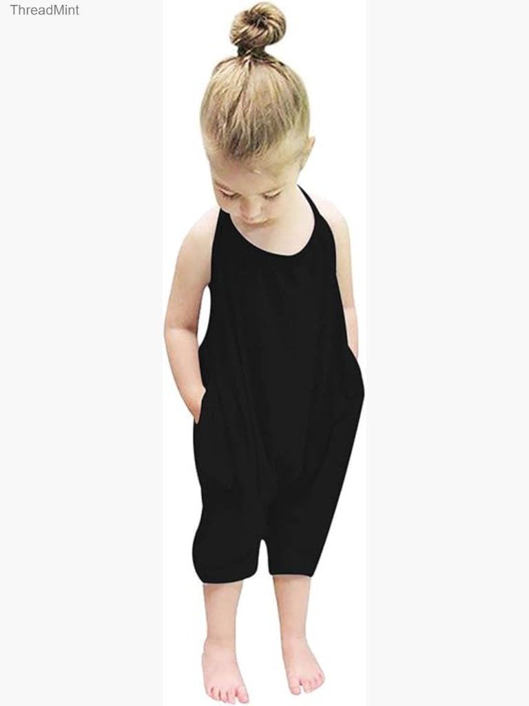 Toddler Girl Backless Halter Romper Jumpsuit With Pockets